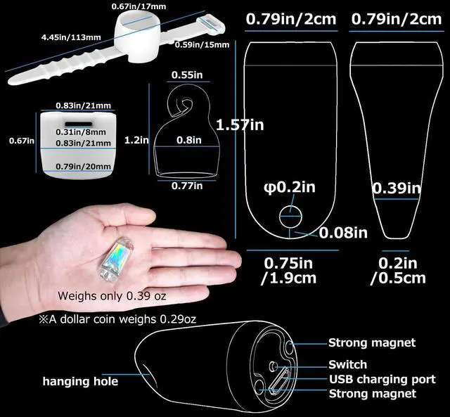 Alt view image 4 of 7 - USB Mini LED Lantern, 2 Pack Waterproof EDC Keychain LED Flashlight for Camping, Type-C Rechargeable Battery Small Stick Lamp Puck Dog Collar Torch Light (White+Red)