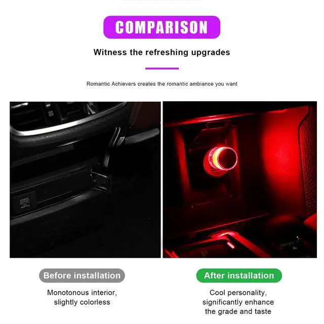 Alt view image 4 of 6 - 4 PCS USB LED Car Interior Atmosphere Lights, Plug-in USB Automotive Interface Charging Night Lamps, Mini Vehicle Interior LED Atmosphere Light for Car, Bedroom, Hallway (Red)