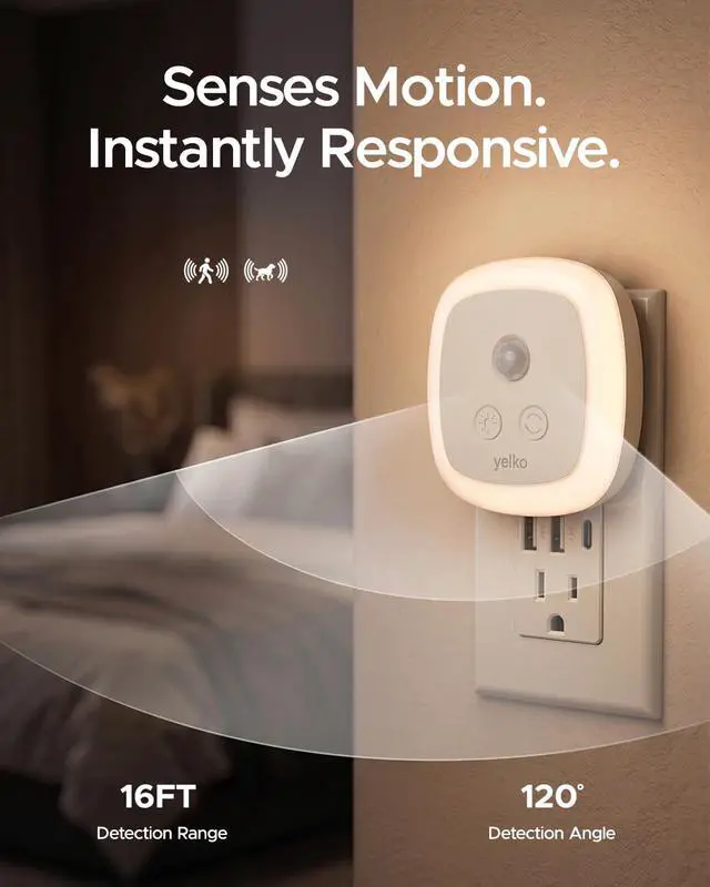 Alt view image 2 of 7 - Motion Sensor Night Light, 5-Level Dimmable with Dusk to Dawn Sensor, Plug in Warm White Anti-Glare LED, Cozy Soft Glow, Adjustable Delay Time for Bathroom, Hallway, Kitchen, Stairs, 2 Pack