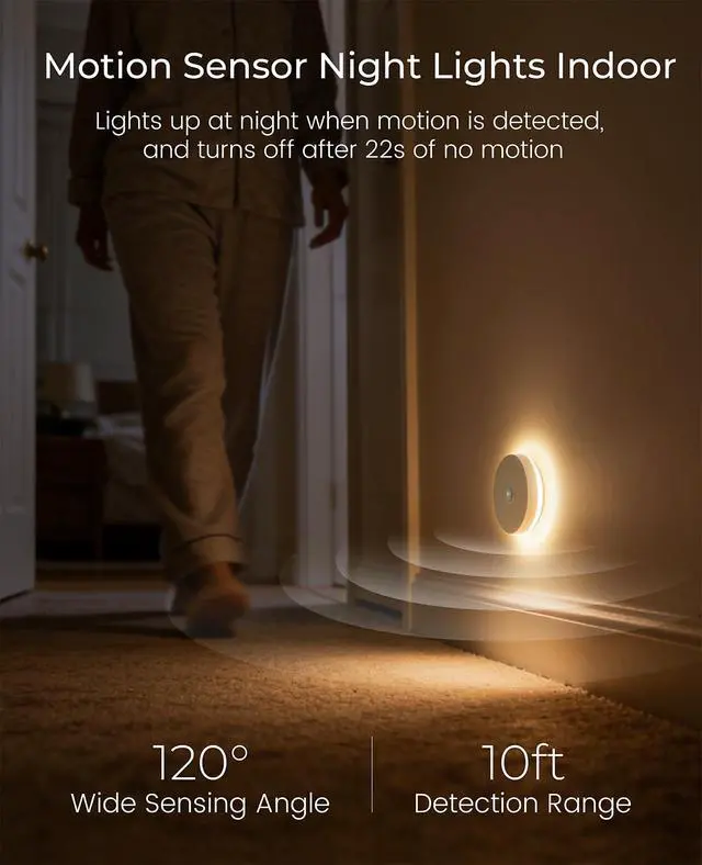 Alt view image 2 of 7 - Rechargeable Night Light, Motion Sensor Battery Operated Nightlight, Magnetic Stick-On LED Puck Light, Wireless Night Lights for Bathroom, Hallway, Stairs, Bedroom, Closet