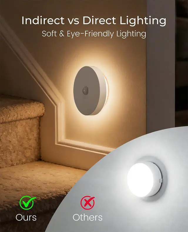 Alt view image 3 of 7 - Rechargeable Night Light, Motion Sensor Battery Operated Nightlight, Magnetic Stick-On LED Puck Light, Wireless Night Lights for Bathroom, Hallway, Stairs, Bedroom, Closet