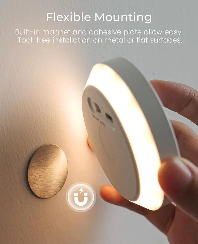 Alt view image 5 of 7 - Rechargeable Night Light, Motion Sensor Battery Operated Nightlight, Magnetic Stick-On LED Puck Light, Wireless Night Lights for Bathroom, Hallway, Stairs, Bedroom, Closet