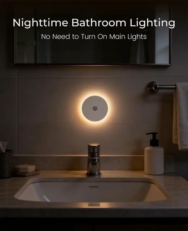 Alt view image 6 of 7 - Rechargeable Night Light, Motion Sensor Battery Operated Nightlight, Magnetic Stick-On LED Puck Light, Wireless Night Lights for Bathroom, Hallway, Stairs, Bedroom, Closet