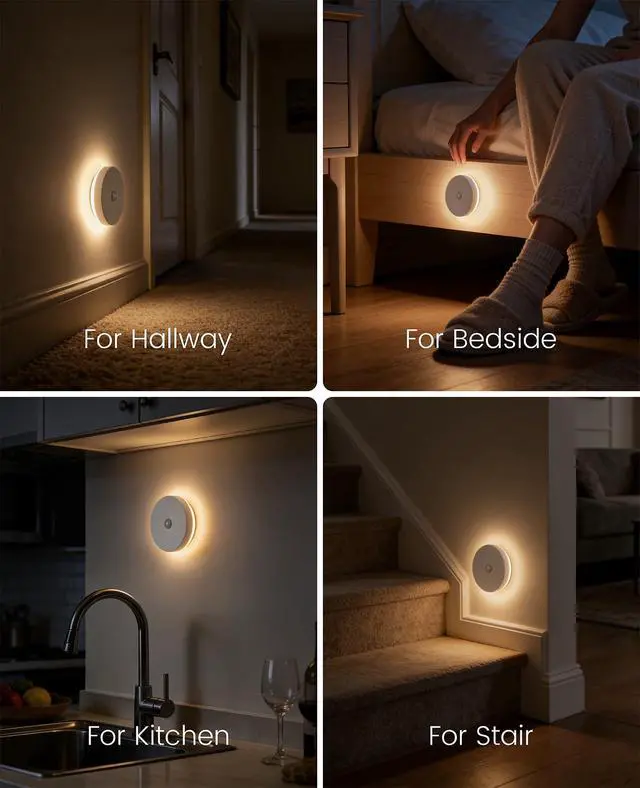 Alt view image 7 of 7 - Rechargeable Night Light, Motion Sensor Battery Operated Nightlight, Magnetic Stick-On LED Puck Light, Wireless Night Lights for Bathroom, Hallway, Stairs, Bedroom, Closet