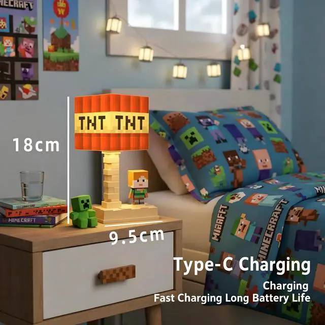 Alt view image 2 of 5 - Pixel LED Night Light, 5-Color Adjustable, Pixel Game Desktop Ambient Light, Touch Control Bedside Atmosphere Light, USB Powered, Perfect Bedroom Decoration and Gift for Gamers. (Creeper)