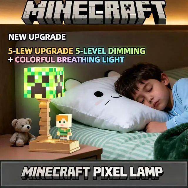 Alt view image 3 of 5 - Pixel LED Night Light, 5-Color Adjustable, Pixel Game Desktop Ambient Light, Touch Control Bedside Atmosphere Light, USB Powered, Perfect Bedroom Decoration and Gift for Gamers. (Creeper)