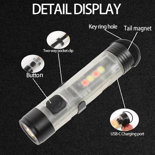 Alt view image 7 of 7 - MINI EDC Rechargeable Keychain Flashlight, 300 Lumens USB C Rechargeable Keychain Flash Light, Compact Portable Mini Tiny LED Keyring Lights with Pocket Clip Everyday Carry, Emergencies