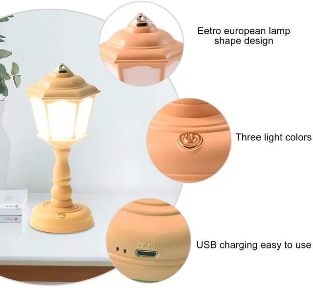 Alt view image 4 of 7 - Mini Vintage LED Desk Lamp - Dimmable Table Reading Light with USB Charging Port, Sensitive Control, Eye-Caring Office Lighting - Beautiful Decorative (Yellow)