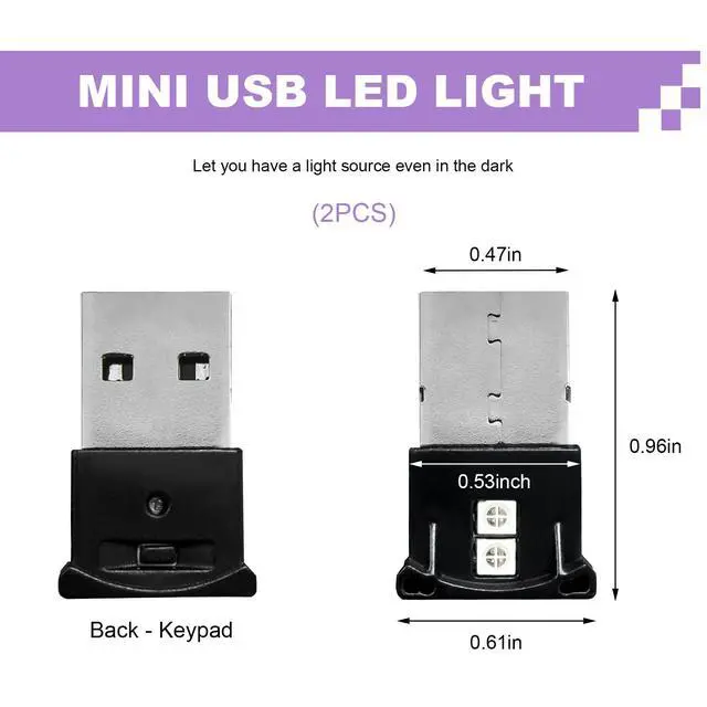 Alt view image 2 of 6 - 2PCS Mini USB LED Light, 8 Colors RGB Dynamic Gradient Brightness Ambient Lighting Kit, Plug-in USB Interface Smart Night Lamp Compatible with Car Laptop Home, Car Accessories