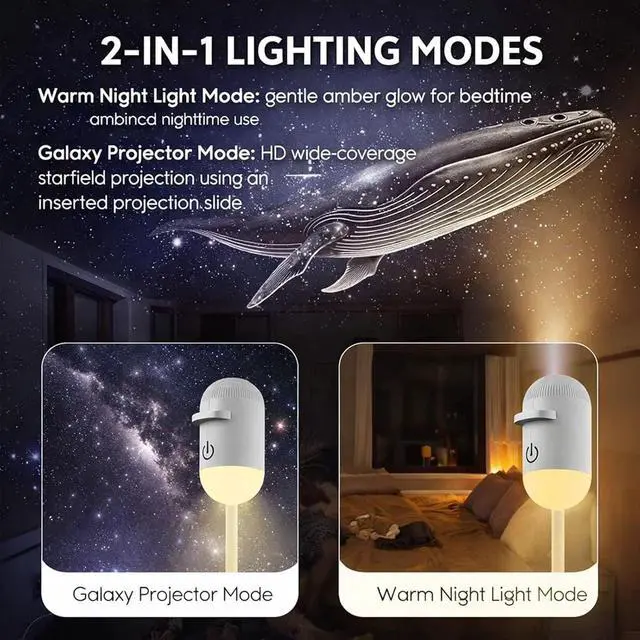 Alt view image 2 of 7 - 2-in-1 Galaxy Projector Night Light, Galaxy Light Projector Adults, USB Portable Galaxy Star Projector Night Light for Car and Bedroom, Mini LED Nightlight Wall Lamp (3 Projection Films)