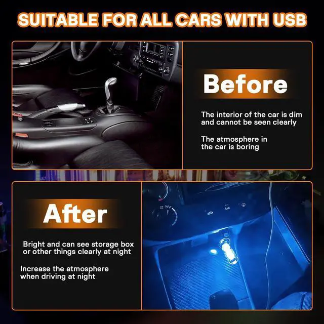 Alt view image 5 of 7 - 2PCS USB LED Lights for Car Interior, Mini Ambient Lighting Car Interior Lights, Touch Control Car USB Light, Decorative Night Light for Vehicle Bedroom Camping(Blue)