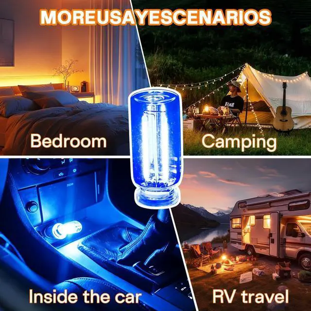 Alt view image 4 of 7 - 2PCS USB LED Lights for Car Interior, Mini Ambient Lighting Car Interior Lights, Touch Control Car USB Light, Decorative Night Light for Vehicle Bedroom Camping(Blue)