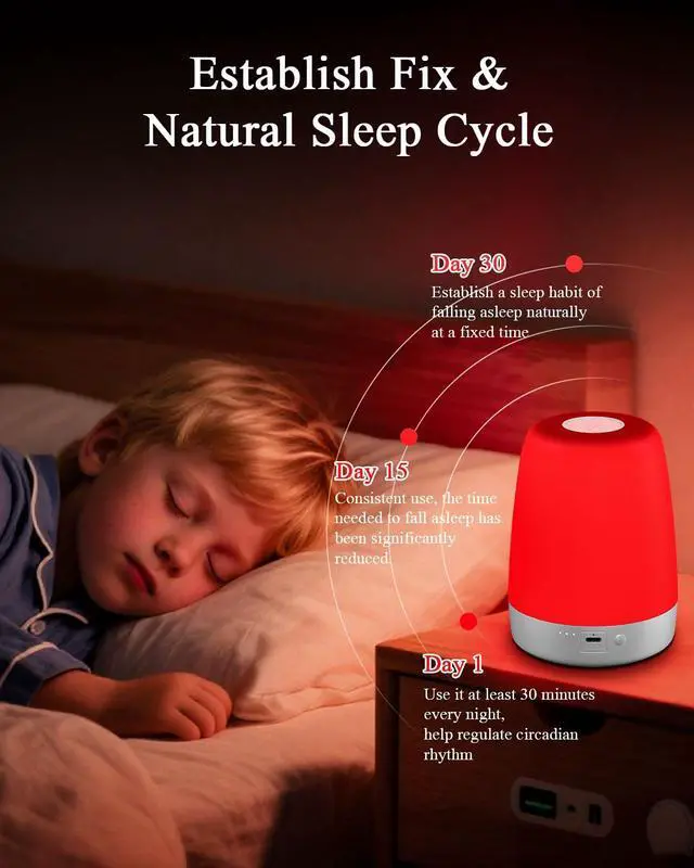 Alt view image 2 of 7 - Red Light Night Light Lamp for Sleep, 670nm Wavelength, 2 Color and 3 Brightness Options,Touch Control Red Light for Sleep Lamp for Adults & Kids Bedroom Use, Memory Function,2H Timer