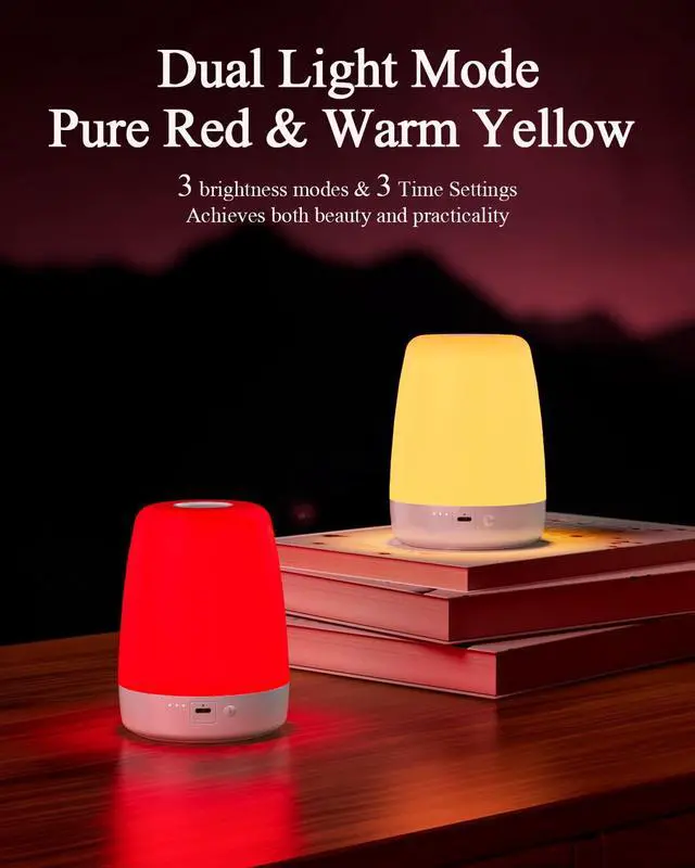 Alt view image 6 of 7 - Red Light Night Light Lamp for Sleep, 670nm Wavelength, 2 Color and 3 Brightness Options,Touch Control Red Light for Sleep Lamp for Adults & Kids Bedroom Use, Memory Function,2H Timer