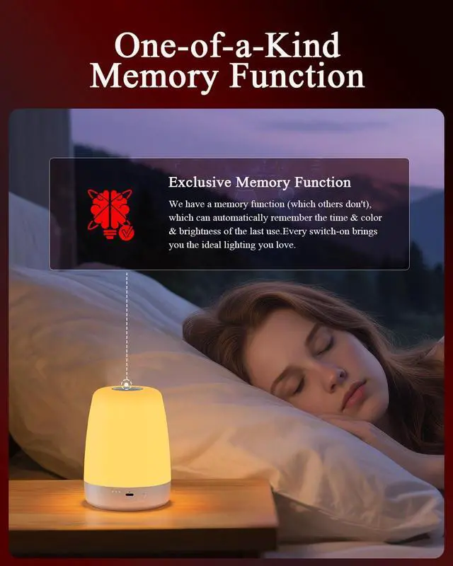 Alt view image 7 of 7 - Red Light Night Light Lamp for Sleep, 670nm Wavelength, 2 Color and 3 Brightness Options,Touch Control Red Light for Sleep Lamp for Adults & Kids Bedroom Use, Memory Function,2H Timer