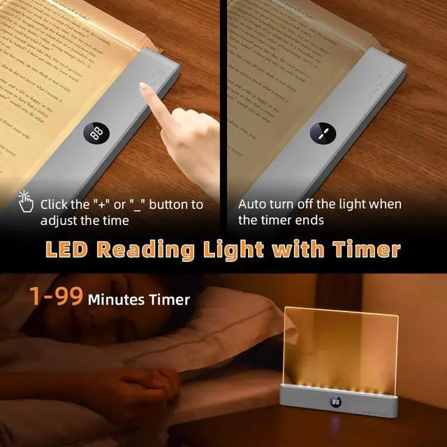 Alt view image 3 of 7 - LED Book Light and Night Light 2 in 1, 3 Color Temperatures & Stepless Dimming, USB Rechargeable Reading Light with Timer for Night Reading (White)