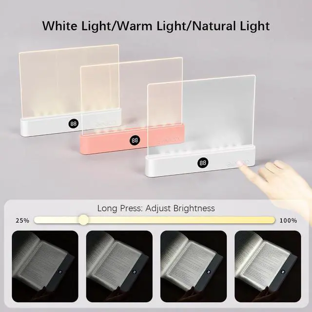 Alt view image 4 of 7 - LED Book Light and Night Light 2 in 1, 3 Color Temperatures & Stepless Dimming, USB Rechargeable Reading Light with Timer for Night Reading (White)