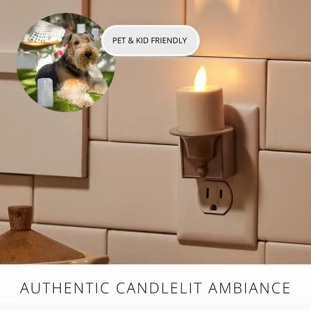 Alt view image 6 of 7 - Flameless Candle Nightlight w/Dusk to Dawn Light Dark Auto Sensor, Timeless Taupe Wall Plug Indoor Night LED Light w/Real-Flame Effect Technology, Bathroom Bedroom Hallway, No Remote Needed