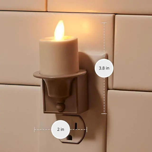 Alt view image 7 of 7 - Flameless Candle Nightlight w/Dusk to Dawn Light Dark Auto Sensor, Timeless Taupe Wall Plug Indoor Night LED Light w/Real-Flame Effect Technology, Bathroom Bedroom Hallway, No Remote Needed