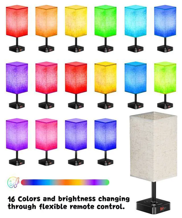 Alt view image 7 of 7 - Bluetooth Smart RGB Bedside Table Lamp for Bedroom with 3 USB Charging Ports and 2 AC Outlets, Sync with Music Stepless Dimming Nightstand Light for Party/Home/Bedroom/Living Room, Flaxen