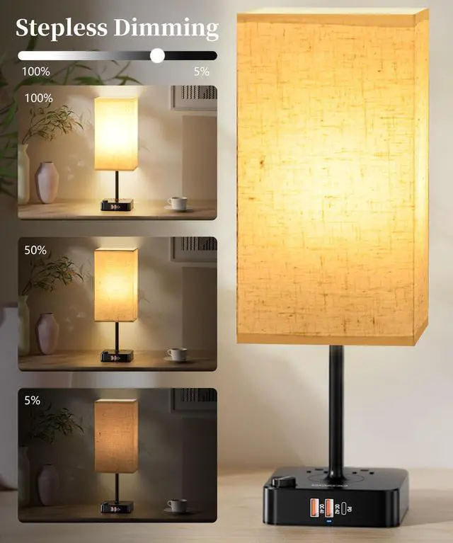 Alt view image 6 of 7 - Bluetooth Smart RGB Bedside Table Lamp for Bedroom with 3 USB Charging Ports and 2 AC Outlets, Sync with Music Stepless Dimming Nightstand Light for Party/Home/Bedroom/Living Room, Flaxen