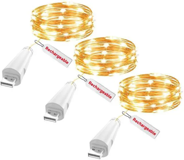 Main image of Rechargeable Fairy Lights - 7ft 20 LED String Lights, USB Rechargeable Battery Operated Twinkle Light for Mason Jars Wedding Decor Centerpiece Table Decorations Christmas