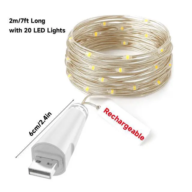 Alt view image 2 of 7 - Rechargeable Fairy Lights - 7ft 20 LED String Lights, USB Rechargeable Battery Operated Twinkle Light for Mason Jars Wedding Decor Centerpiece Table Decorations Christmas