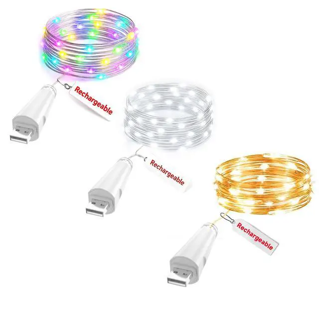 Alt view image 7 of 7 - Rechargeable Fairy Lights - 7ft 20 LED String Lights, USB Rechargeable Battery Operated Twinkle Light for Mason Jars Wedding Decor Centerpiece Table Decorations Christmas
