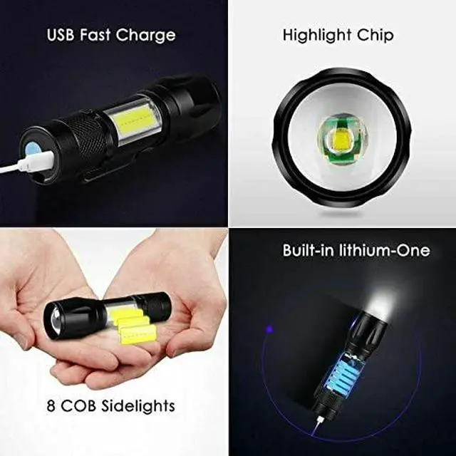 Alt view image 5 of 6 - Led Flashlight Rechargeable USB Mini Torch Light, Ultra Brightest Small Flash Light Handheld Pocket Compact Portable Tiny Lamp with Side Lantern, High Powered Tactical Travel Flashlights 1 Pack