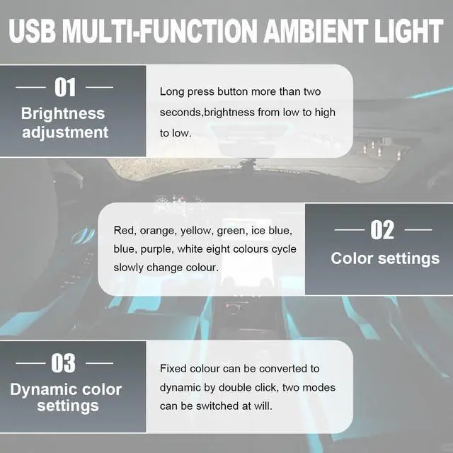 Alt view image 5 of 6 - 2 PCS USB Type C LED Ambient Light, 8 Color Car RGB USB LED Decoration Night Lamp, Interior Mini Adjustable Brightness Atmosphere Light, Universal Vehicle Interior Accessories