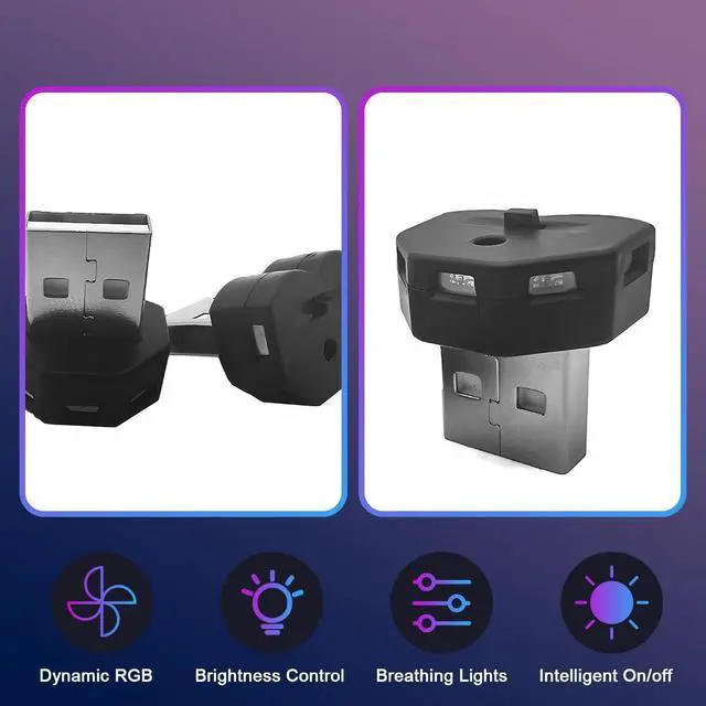 Alt view image 4 of 6 - 2PCS USB LED Car Interior Atmosphere Lamp, Portable Mini Vehicle Ambient Lighting Kit, Plug-in USB Interface Automotive Night Light Decor Accessories, Universal Fit