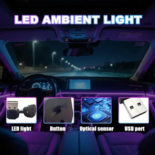 Alt view image 3 of 6 - 2PCS USB LED Car Interior Atmosphere Lamp, Portable Mini Vehicle Ambient Lighting Kit, Plug-in USB Interface Automotive Night Light Decor Accessories, Universal Fit