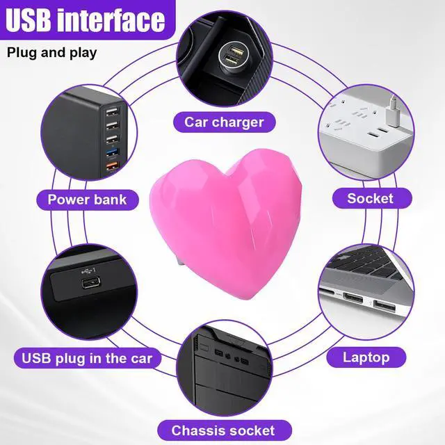 Alt view image 4 of 6 - USB LED Car Interior Atmosphere Lamp, Heart Shape Mini Ambient Light, Plug-in USB Portable Automotive Night Lights, Universal Decorative Lamp Accessory for Cars Bedroom Hallway (Pink)