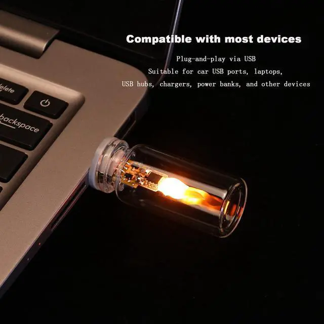 Alt view image 3 of 7 - 2 PCS USB LED Flame Lights-Mini Plug-in Vehicle Ambient Lamp with Remote Control&Timer,Mini Retro Glass Ambient Night Lights for Car, Home, Camping, Parties&Christmas Decor(Flame,Transparent)