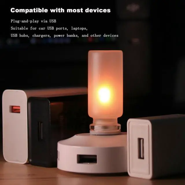 Alt view image 4 of 7 - 2 PCS USB LED Flame Lights-Mini Plug-in Vehicle Ambient Lamp with Remote Control&Timer,Mini Retro Glass Ambient Night Lights for Car, Home, Camping, Parties&Christmas Decor(Flame,Transparent)