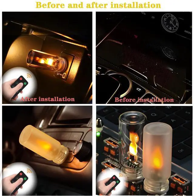 Alt view image 6 of 7 - 2 PCS USB LED Flame Lights-Mini Plug-in Vehicle Ambient Lamp with Remote Control&Timer,Mini Retro Glass Ambient Night Lights for Car, Home, Camping, Parties&Christmas Decor(Flame,Transparent)