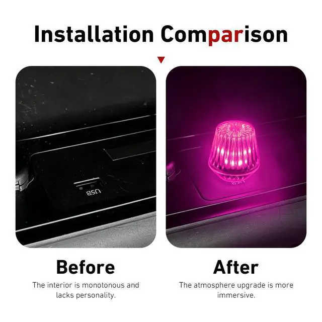 Alt view image 4 of 7 - USB LED Car Interior Atmosphere Lamp, Plug and Play Compact Night Ambient Light, Portable Mini Atmosphere Lamp, Automotive Dashboard Decoration Accessories for Most Cars (Pink)