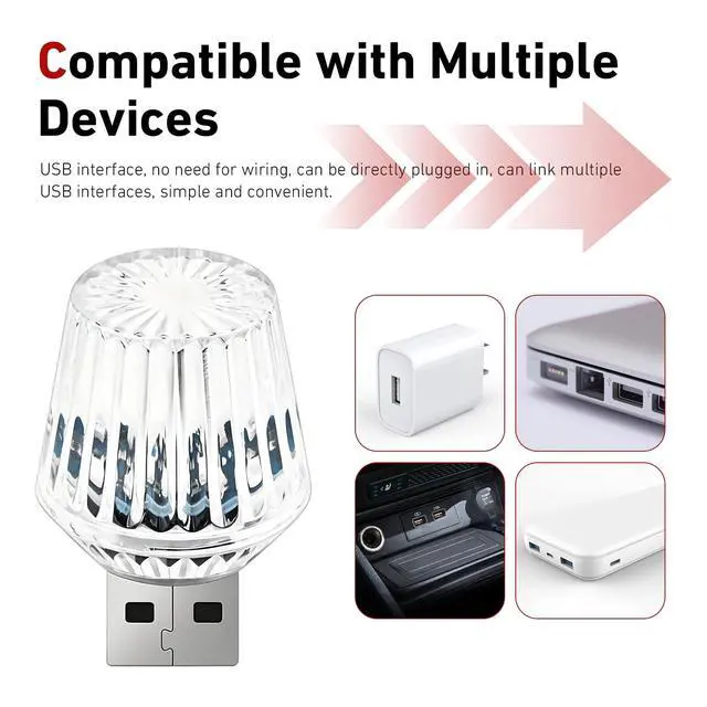 Alt view image 5 of 7 - USB LED Car Interior Atmosphere Lamp, Plug and Play Compact Night Ambient Light, Portable Mini Atmosphere Lamp, Automotive Dashboard Decoration Accessories for Most Cars (Pink)