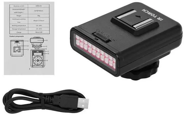 Alt view image 7 of 7 - LN-3 Studio IRLight LED Light USB Rechargeable Infrared Night Vision Infrared Illuminator Replacement Compatible with DSLR Camera Photography Lighting Accessory