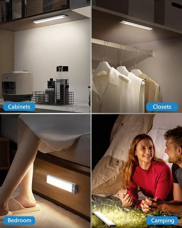 Alt view image 7 of 7 - Motion Sensor Under Counter Lights 2 Pack Rechargeable, 30-LED Wireless Cabinet Lighting Magnetic Self-Adhesive, 180lm Ultra Thin Closet Light for Kitchen, Cupboard, Drawer, Hallway, White