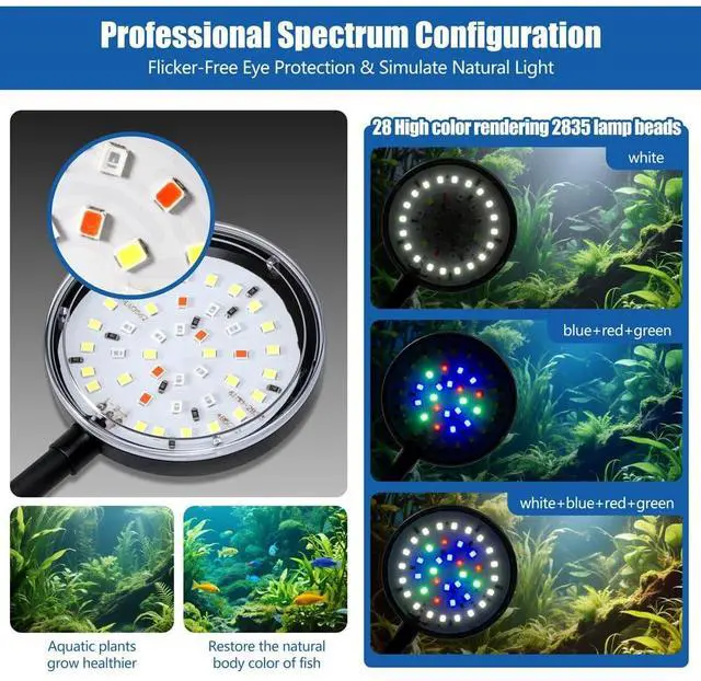 Alt view image 2 of 7 - Clip On Aquarium Light 8W LED Fish Tank Light with Full Spectrum & Dimmable Brightness USB Moving Aquarium Lamp for 1-5 Gallon Betta Fish Tanks