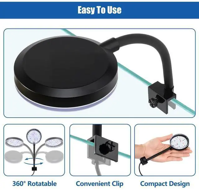 Alt view image 4 of 7 - Clip On Aquarium Light 8W LED Fish Tank Light with Full Spectrum & Dimmable Brightness USB Moving Aquarium Lamp for 1-5 Gallon Betta Fish Tanks