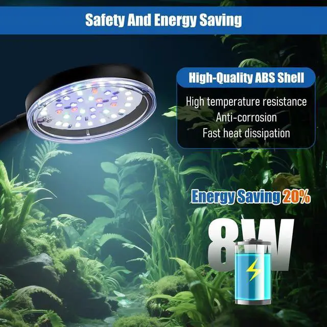 Alt view image 5 of 7 - Clip On Aquarium Light 8W LED Fish Tank Light with Full Spectrum & Dimmable Brightness USB Moving Aquarium Lamp for 1-5 Gallon Betta Fish Tanks