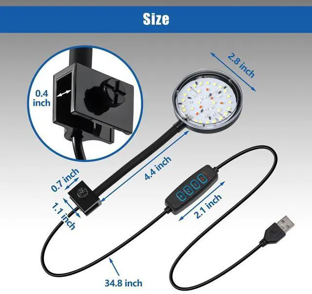 Alt view image 6 of 7 - Clip On Aquarium Light 8W LED Fish Tank Light with Full Spectrum & Dimmable Brightness USB Moving Aquarium Lamp for 1-5 Gallon Betta Fish Tanks
