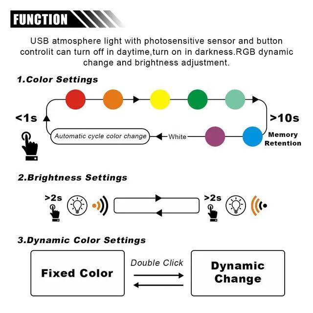 Alt view image 3 of 6 - 2 Pcs Mini USB LED Ambient Light, Adjustable 8 Colors RGB Dynamic Gradient Brightness, Car USB Type C Interior Atmosphere Lamp, Replace Lighting Parts for Laptop Keyboard Night Home Office Decoration