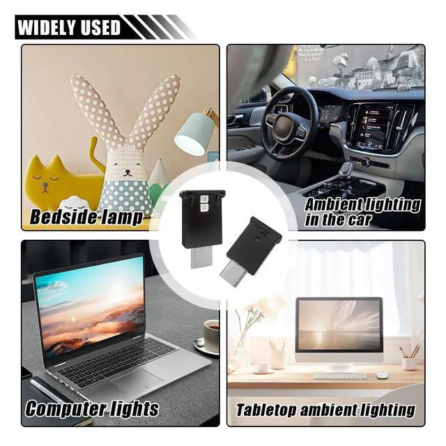 Alt view image 5 of 6 - 2 Pcs Mini USB LED Ambient Light, Adjustable 8 Colors RGB Dynamic Gradient Brightness, Car USB Type C Interior Atmosphere Lamp, Replace Lighting Parts for Laptop Keyboard Night Home Office Decoration