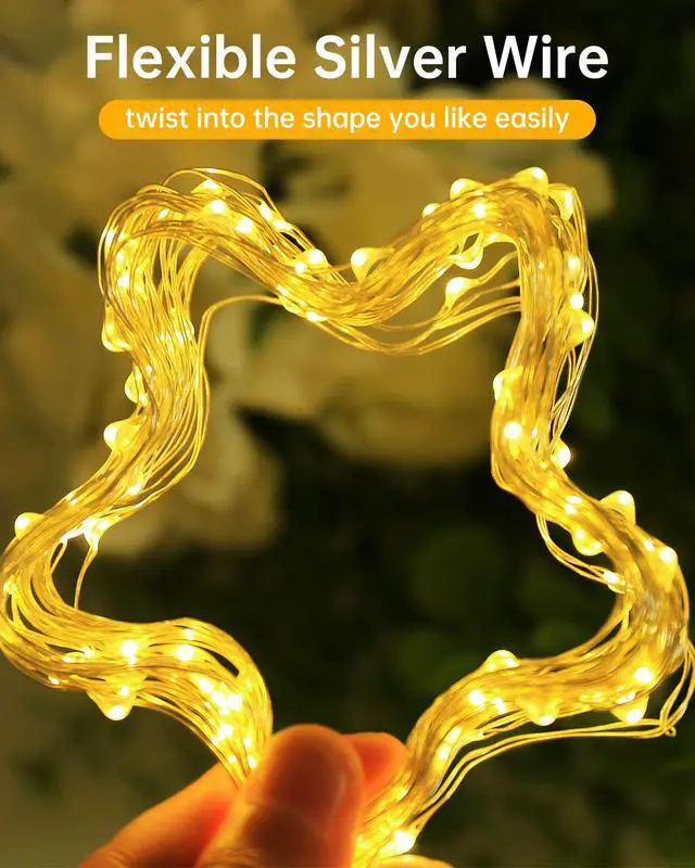 Alt view image 3 of 7 - USB Powered Fairy Lights, 2 Pack 33Ft 100 LED, Flexible Silver Wire, Mini String Lights for Christmas Tree/Bedroom/Camping/Holiday Indoor Decoration, Warm White