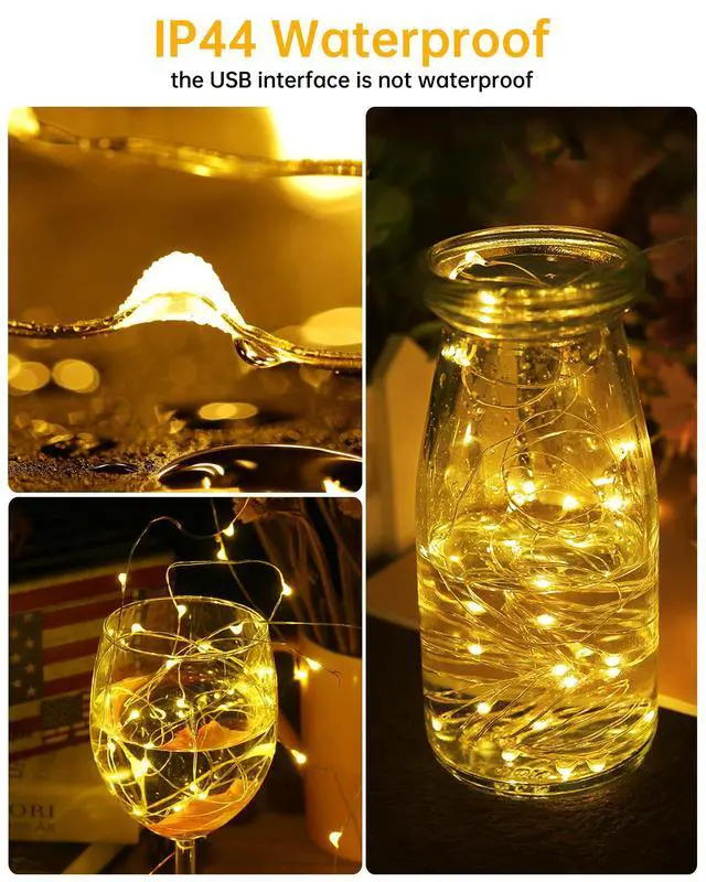 Alt view image 6 of 7 - USB Powered Fairy Lights, 2 Pack 33Ft 100 LED, Flexible Silver Wire, Mini String Lights for Christmas Tree/Bedroom/Camping/Holiday Indoor Decoration, Warm White