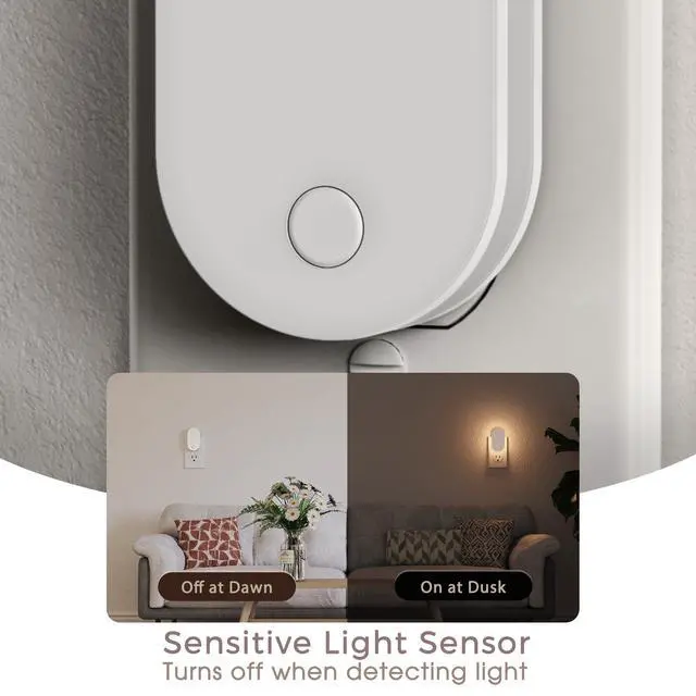 Alt view image 2 of 7 - Night Lights Plug into Wall 2Pack LED Plug in Night Light with Dusk to Dawn Light Sensor, 1W 3000K Dimmable NightLight for Bathroom Hallway Bedroom Kids Room