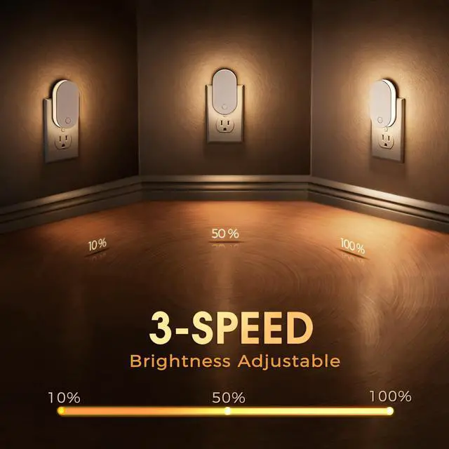Alt view image 3 of 7 - Night Lights Plug into Wall 2Pack LED Plug in Night Light with Dusk to Dawn Light Sensor, 1W 3000K Dimmable NightLight for Bathroom Hallway Bedroom Kids Room